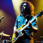 레드 제플린 대표 앨범 - **Prompt:** "A vintage, gritty photograph of a four-piece rock band performing with raw, intense ene...