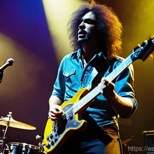 레드 제플린 대표 앨범 - **Prompt:** "A vintage, gritty photograph of a four-piece rock band performing with raw, intense ene...