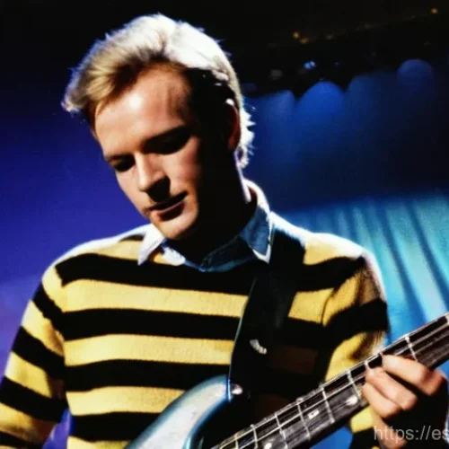 스팅 데뷔 연도 - **Prompt: "A vibrant, slightly grainy photograph capturing a young Gordon Sumner (Sting) in his earl...