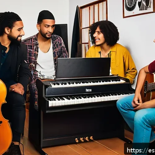 Home 31 프린스 차트 순위 - A vibrant music studio scene featuring a diverse group of young independent artists collaborating on...