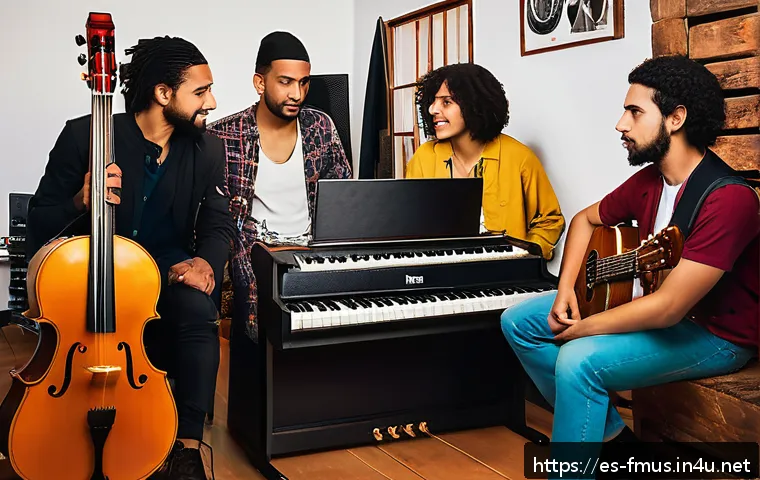 프린스 차트 순위 - A vibrant music studio scene featuring a diverse group of young independent artists collaborating on...