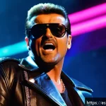 Home 23 조지 마이클 데뷔 곡 - A dynamic 1980s pop concert scene featuring a charismatic male singer inspired by George Michael, we...